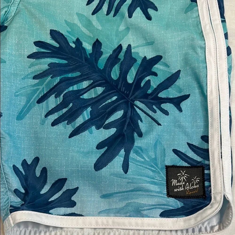 Rip Curl Blue and Green Board Shorts with Tropical Print